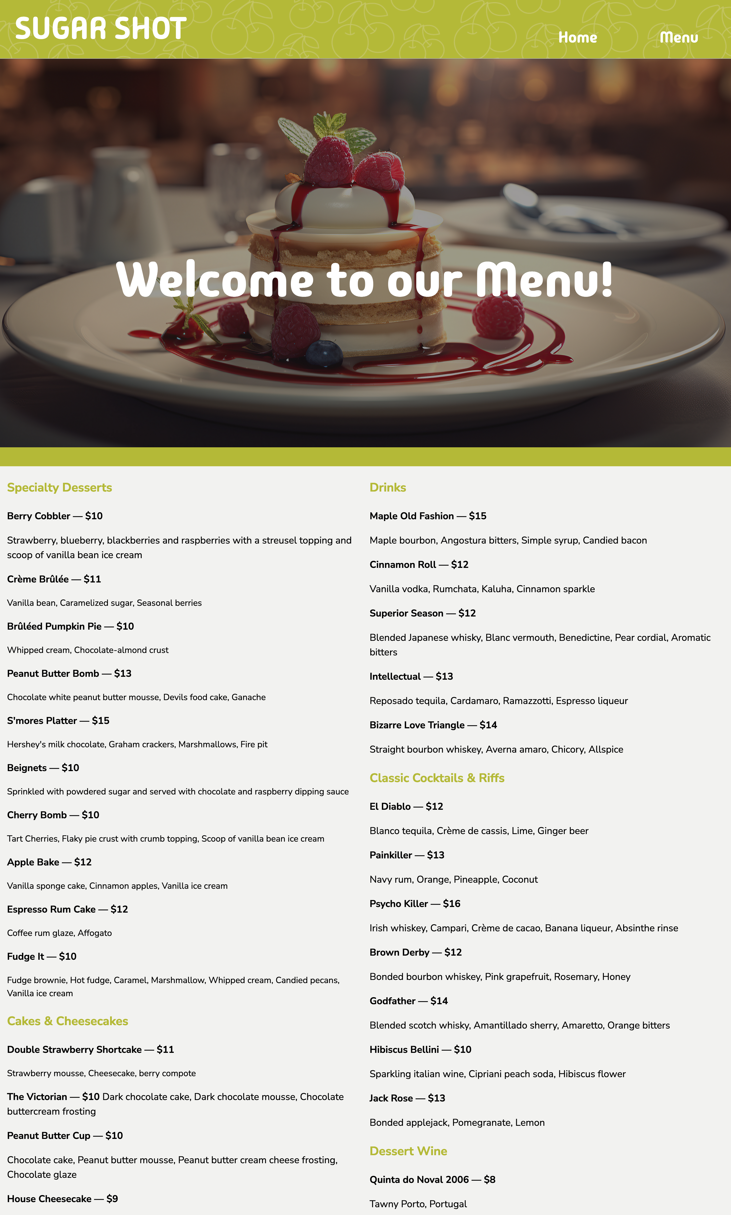 full screen image of sugar shot menu